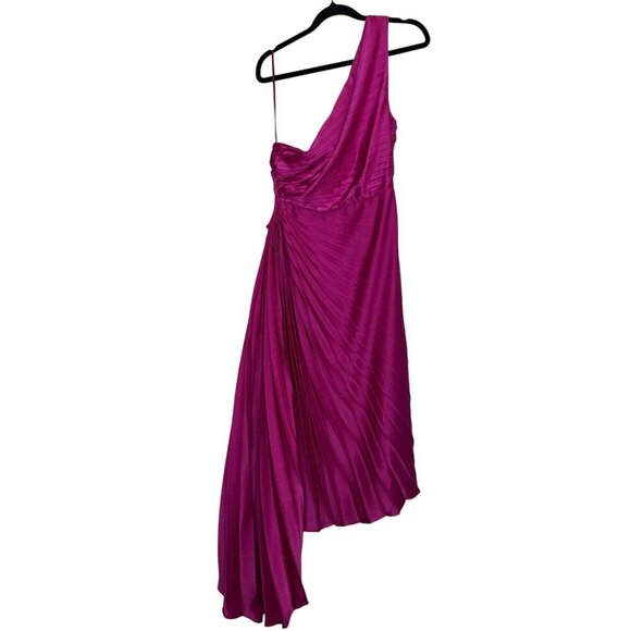 Rosevelvet Magenta One Shoulder Pleated Cutout Dress NWT M Holiday Cocktail - Picture 6 of 10
